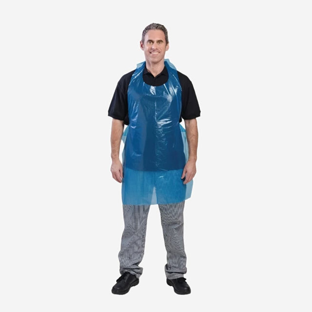 Disposable Polythene Blue Bib Apron Large - Pk Of 100, Overalls, Ultrimax